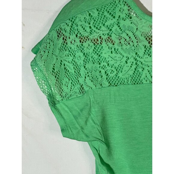 Dots short sleeve shirt lace pocket green polyester medium bust 18" READ - Picture 9 of 11